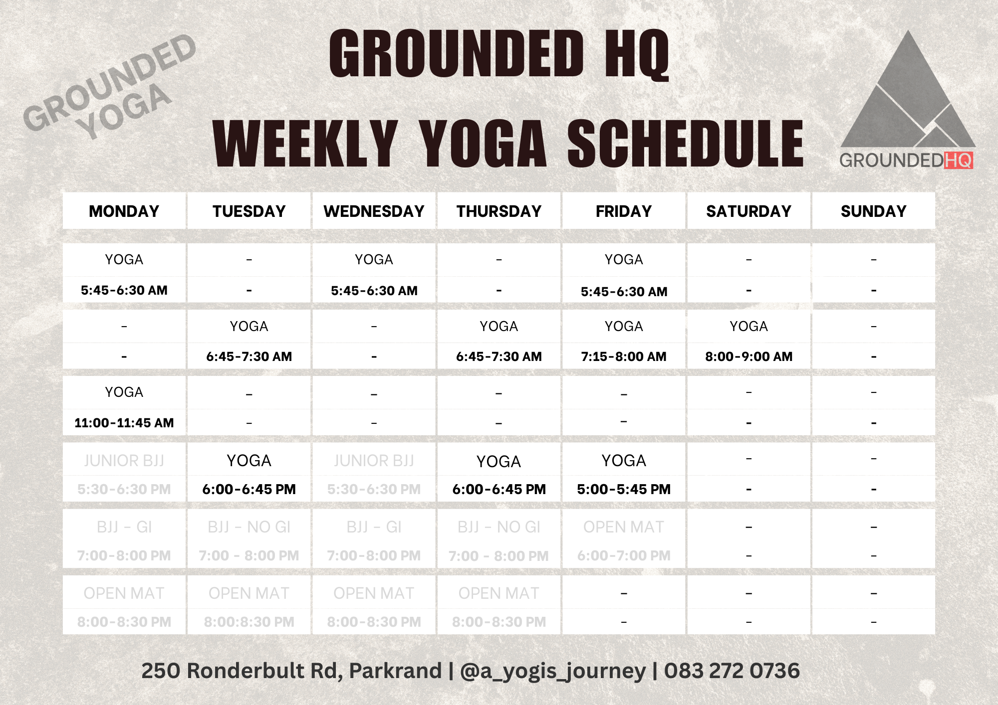 Yoga Weekly Schedule